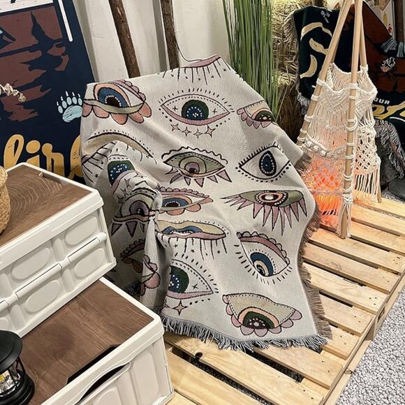 All Eyes On Me Boho Woven Jacquard Throw Blanket Tapestry Bohemian Decor 50×60IN - Picture 5 of 7